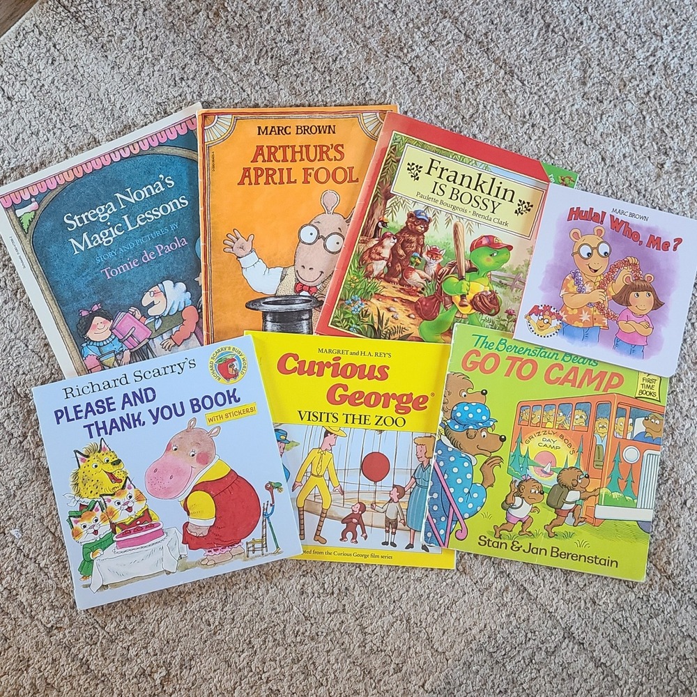 Lot of 7 Childrens Books Arthur Berenstain Bears Curious George Richard Scarry